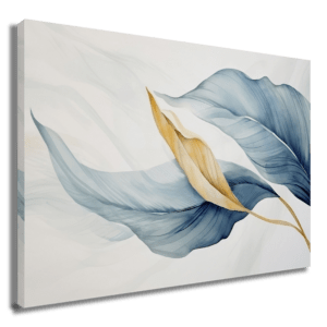 Lienzo Hojas Blancas y Azules con Flor B